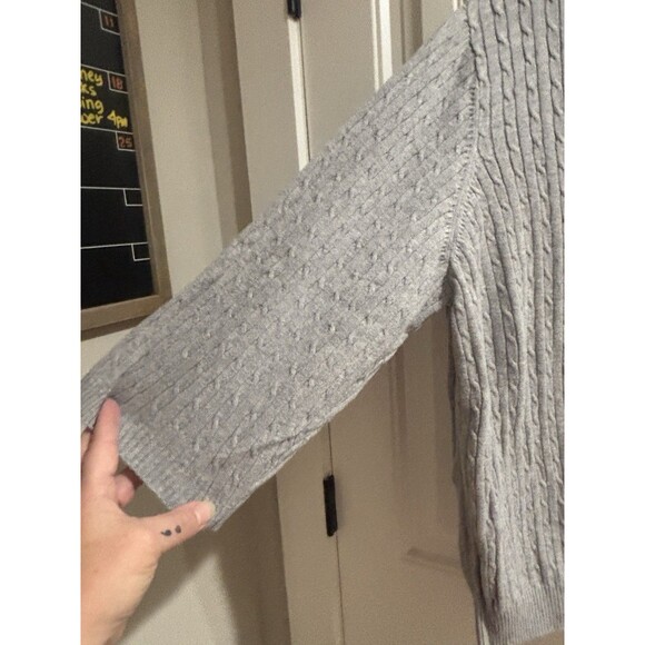 Kim Rogers Cotton Cable Knit V Neck Sweater Gray Sz 2X 3/4 Sleeve - Picture 2 of 3